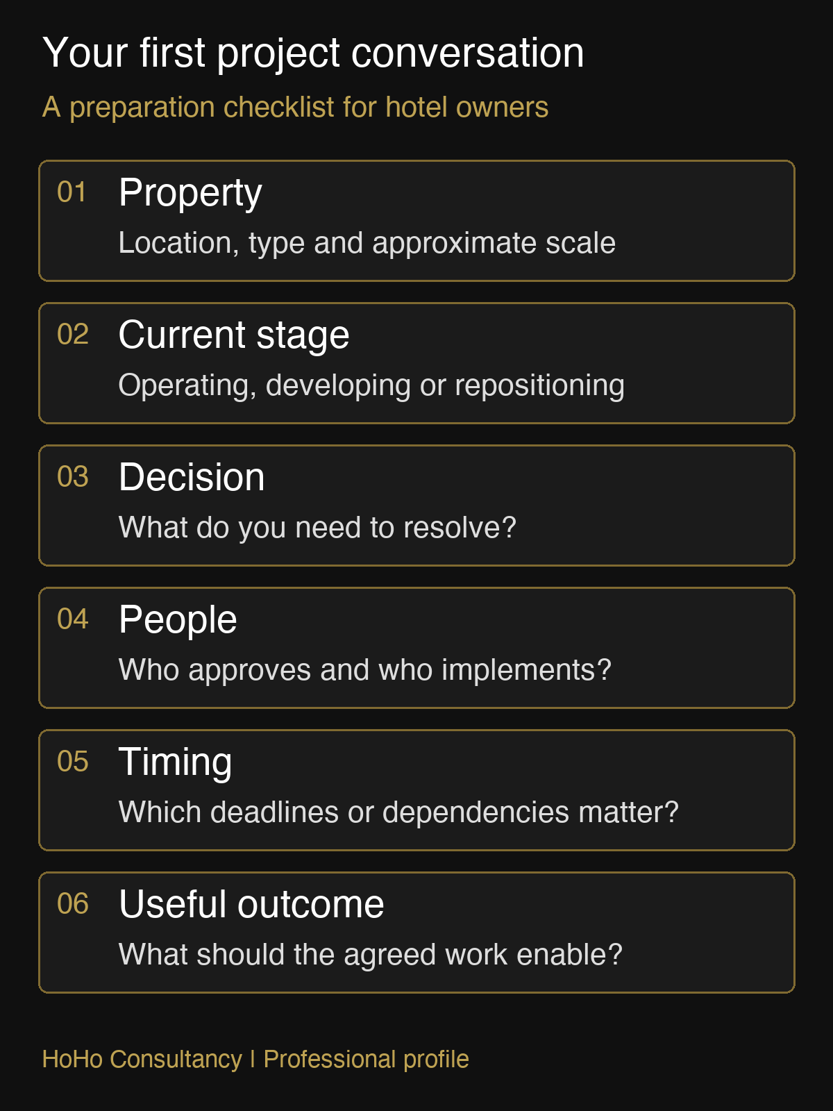 Project enquiry checklist for a conversation with Tomislav Rubic